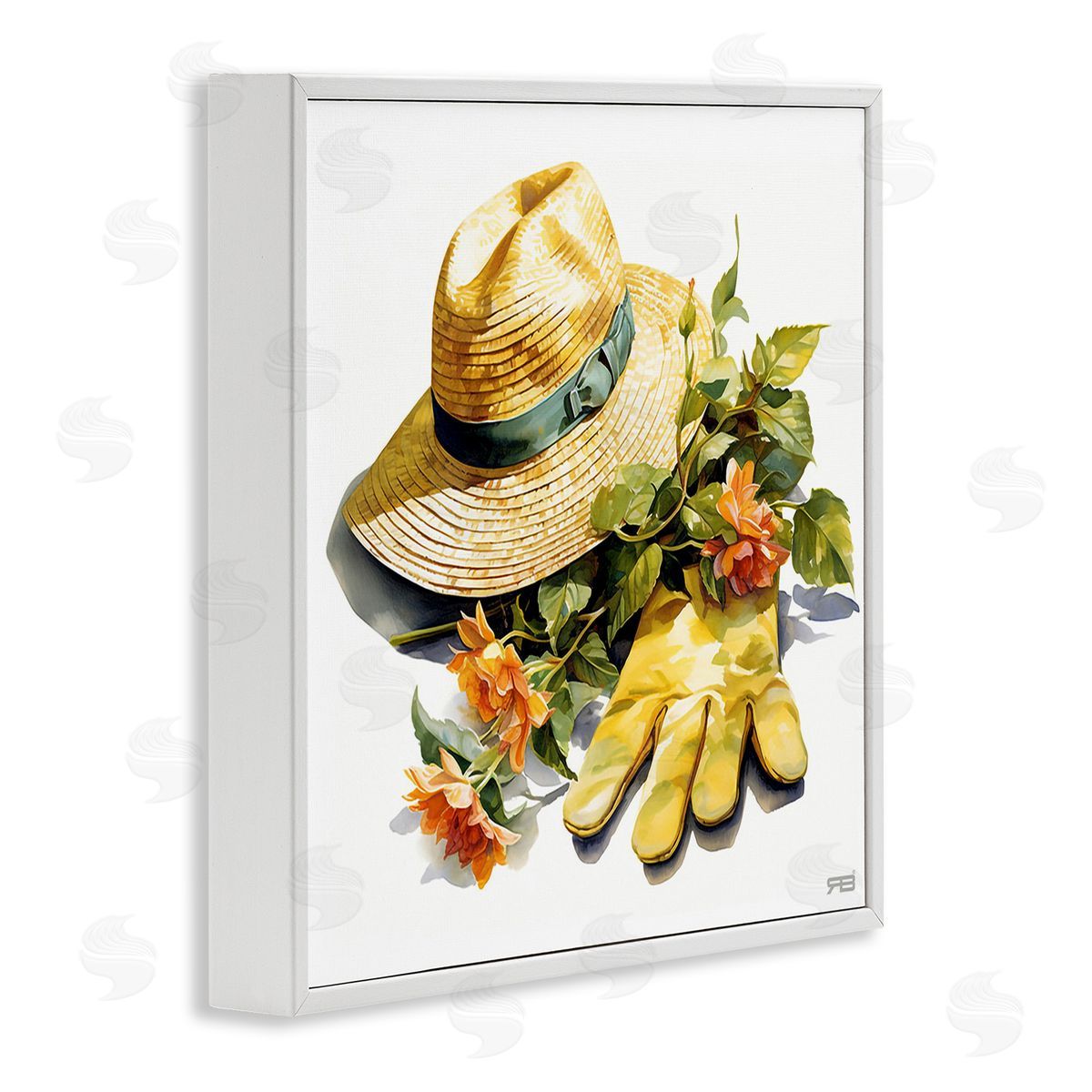 RB Floral Gardening Gear White Framed Giclee Wall Art Print