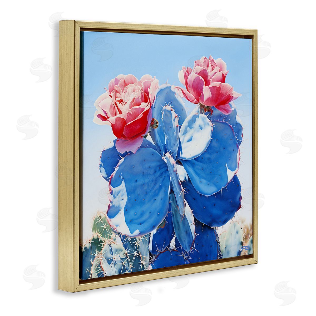 RB Twin Cactus Blossoms Gold Floating Frame Canvas Wall Art Print