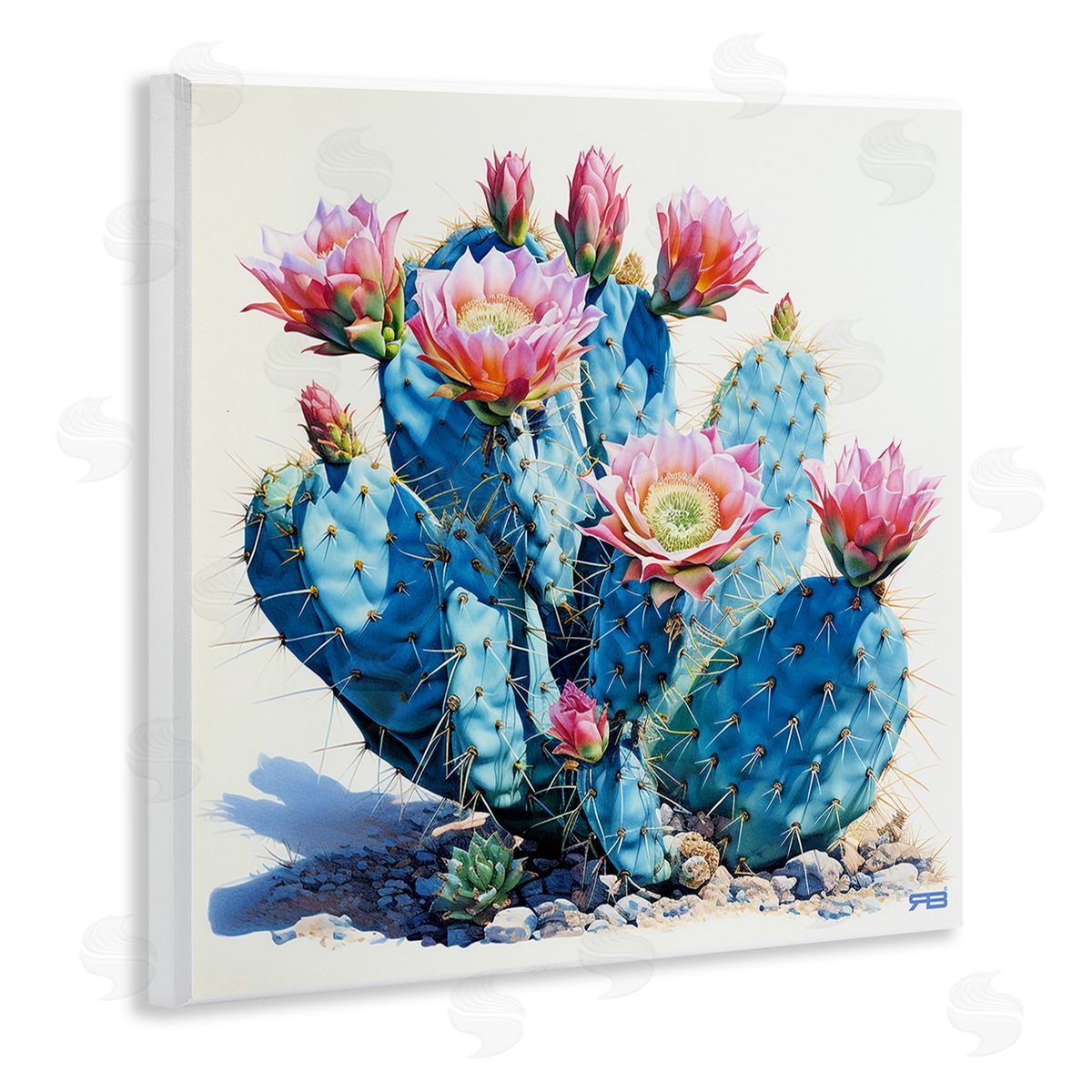 RB Prickly Cactus Blossoms Wooden Wall Plaque Art Print