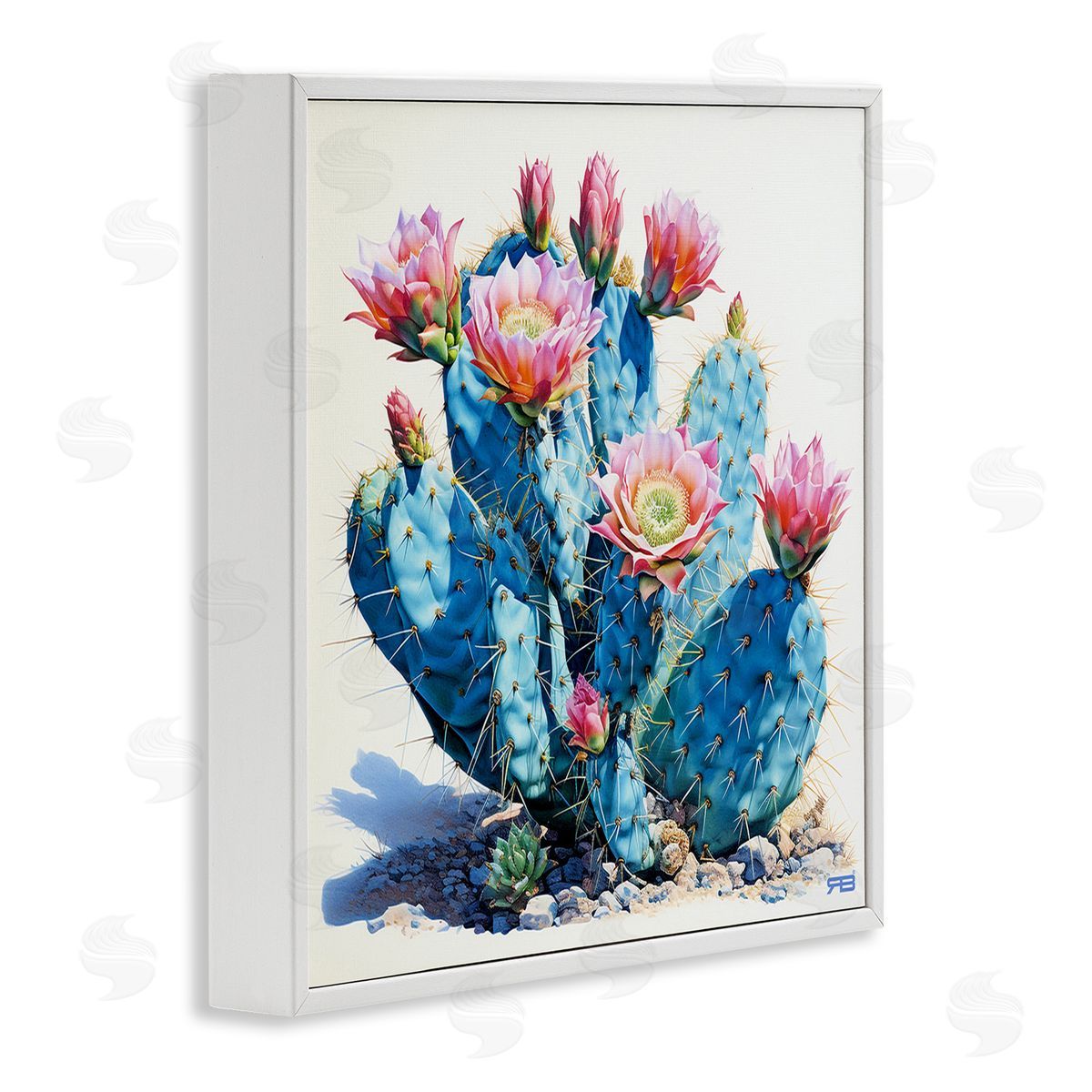 RB Prickly Cactus Blossoms White Framed Giclee Wall Art Print