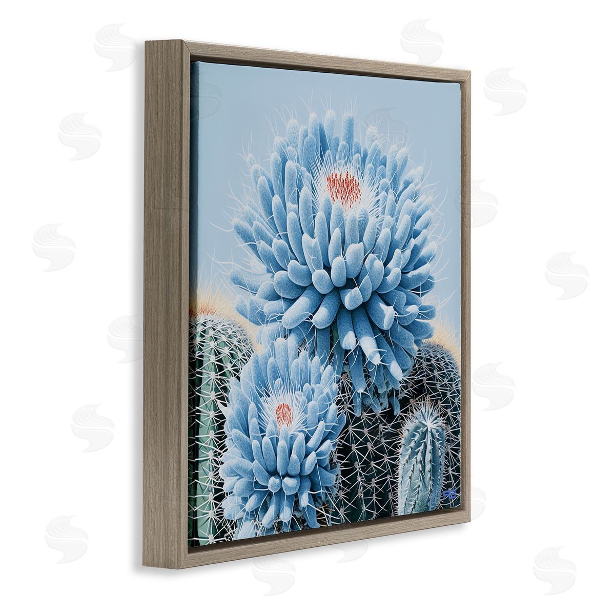 RB Blue Cactus Botanicals Brown Floating Frame Canvas Wall Art Print
