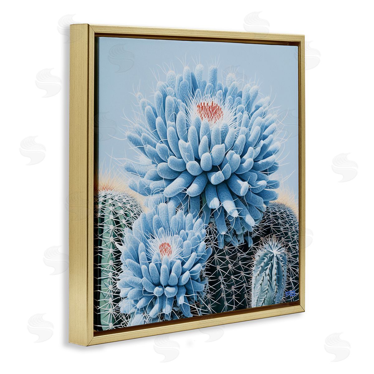 RB Blue Cactus Botanicals Gold Floating Frame Canvas Wall Art Print
