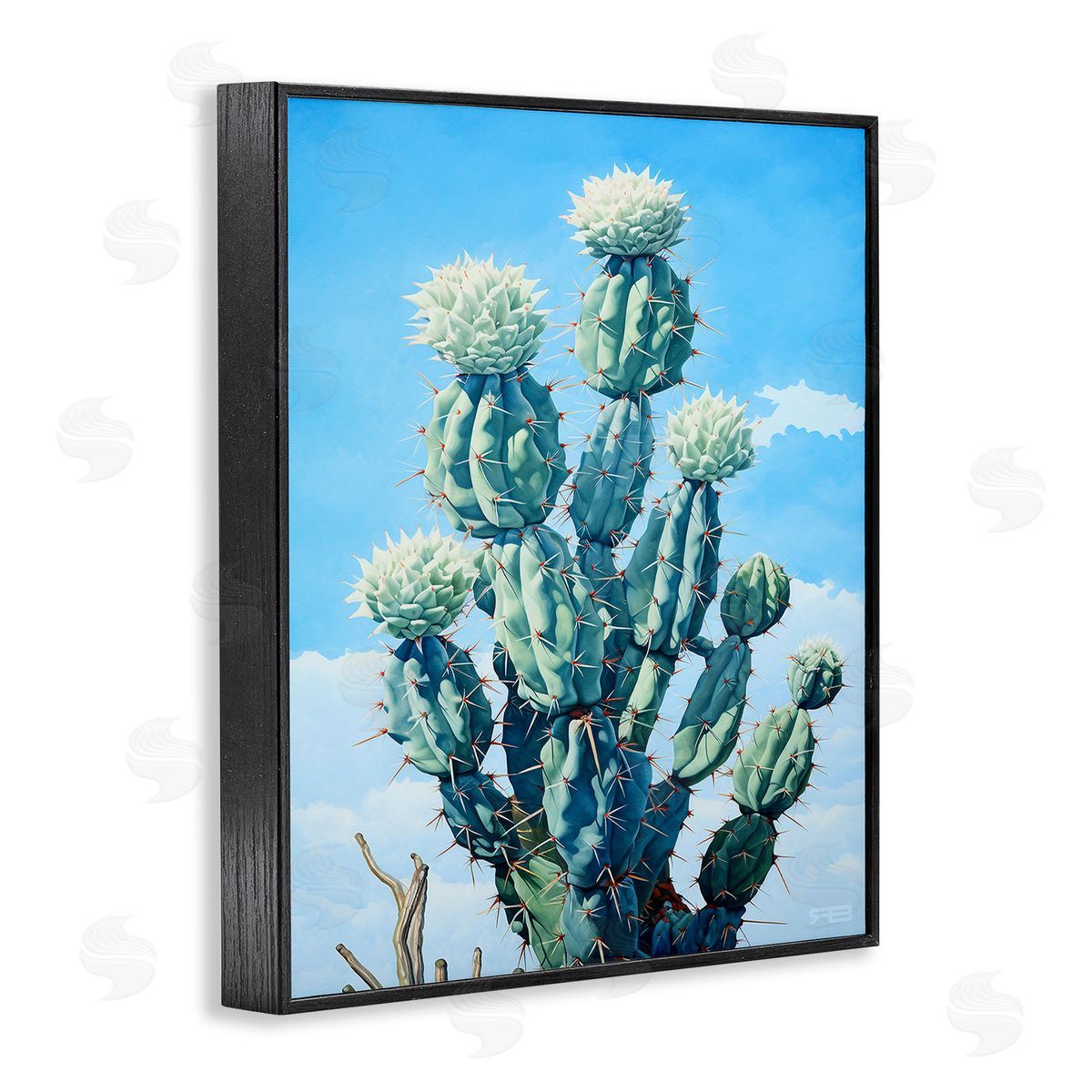 RB Cactus & Cloudy Sky Black Framed Giclee Wall Art Print