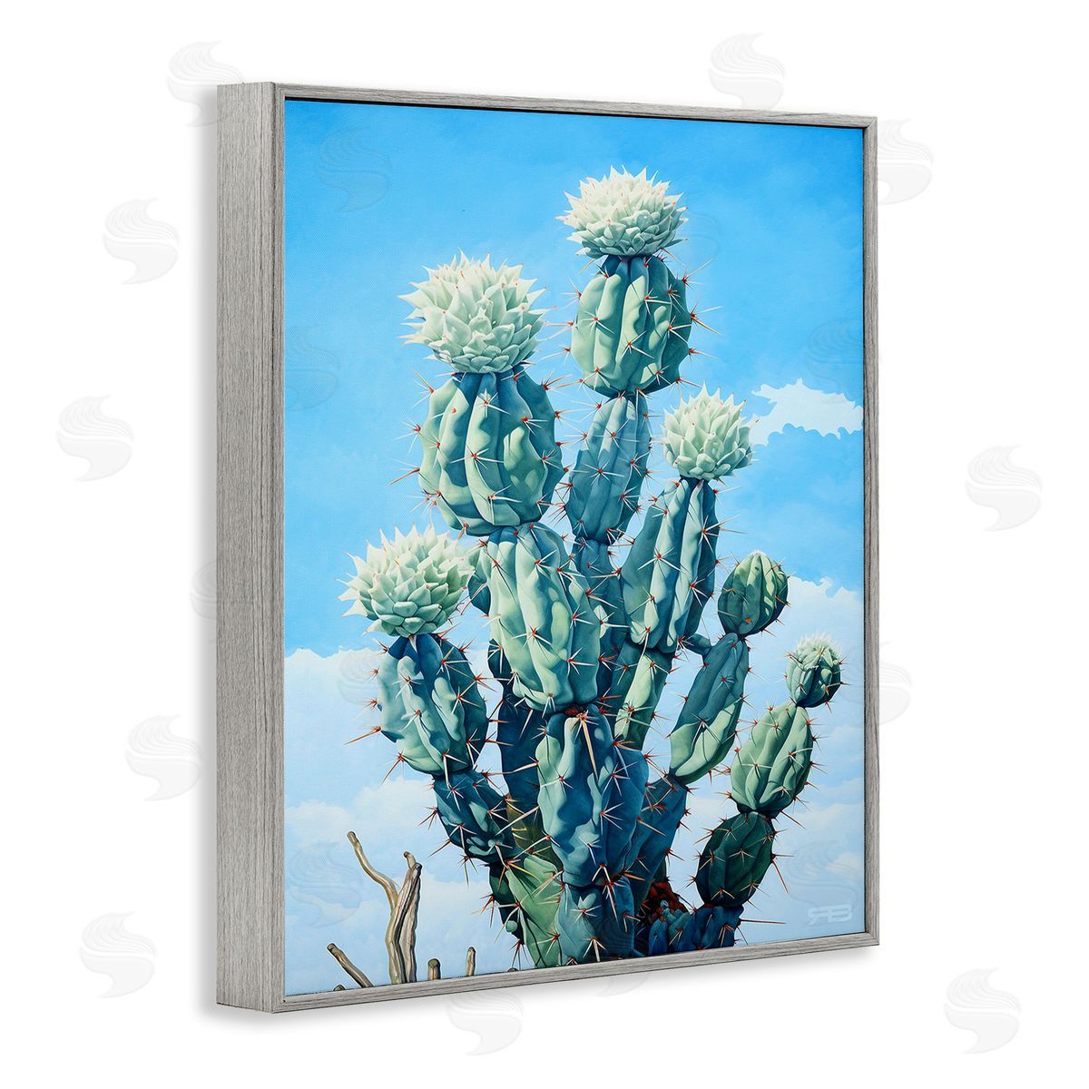 RB Cactus & Cloudy Sky Gray Framed Giclee Wall Art Print