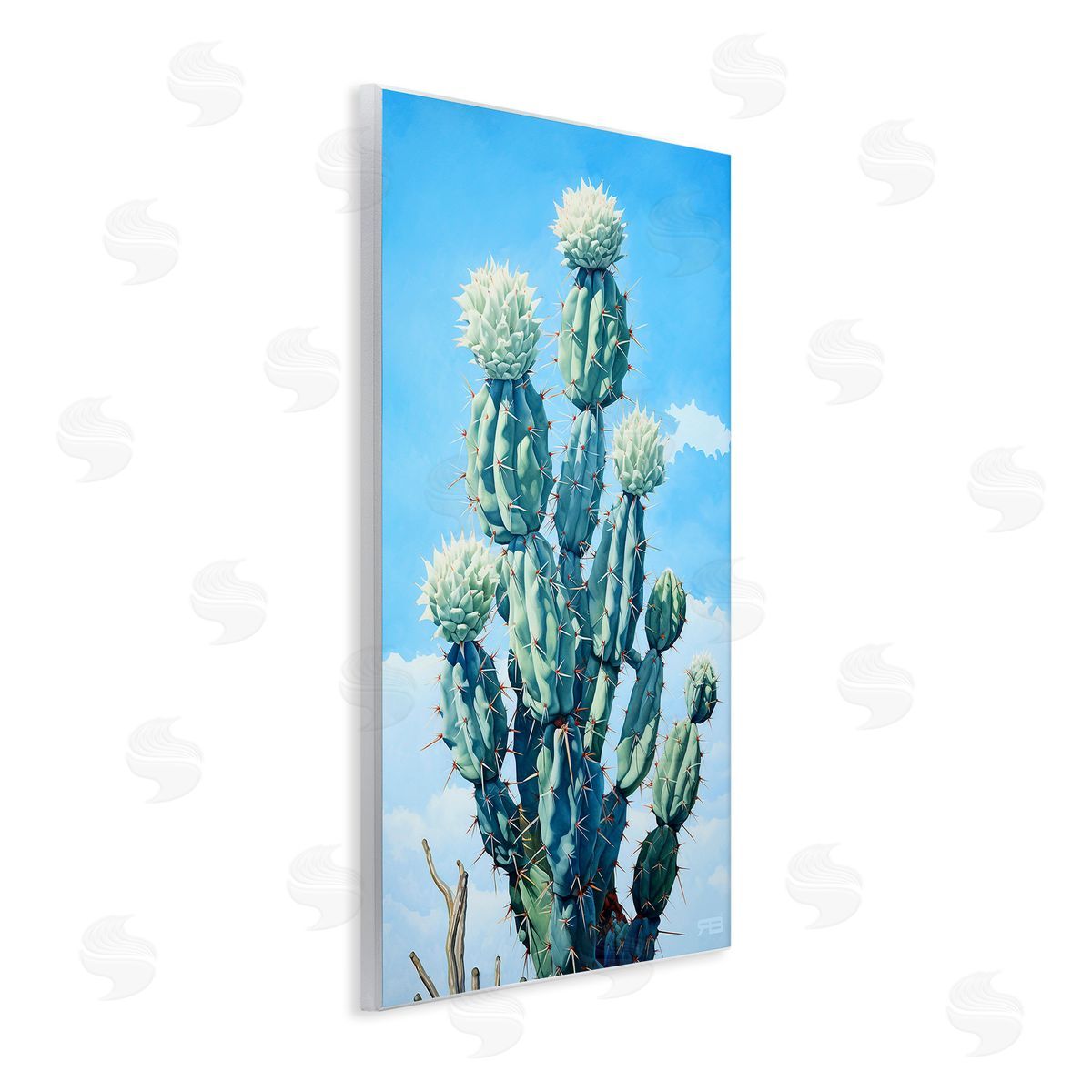 RB Cactus & Cloudy Sky Wooden Wall Plaque Art Print