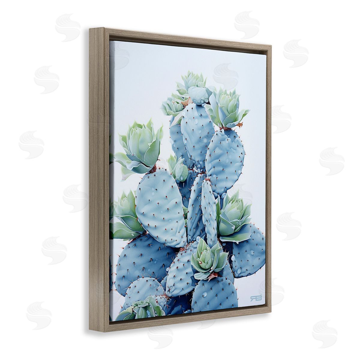 RB Blooming Succulents & Cactus Brown Floating Frame Canvas Wall Art Print