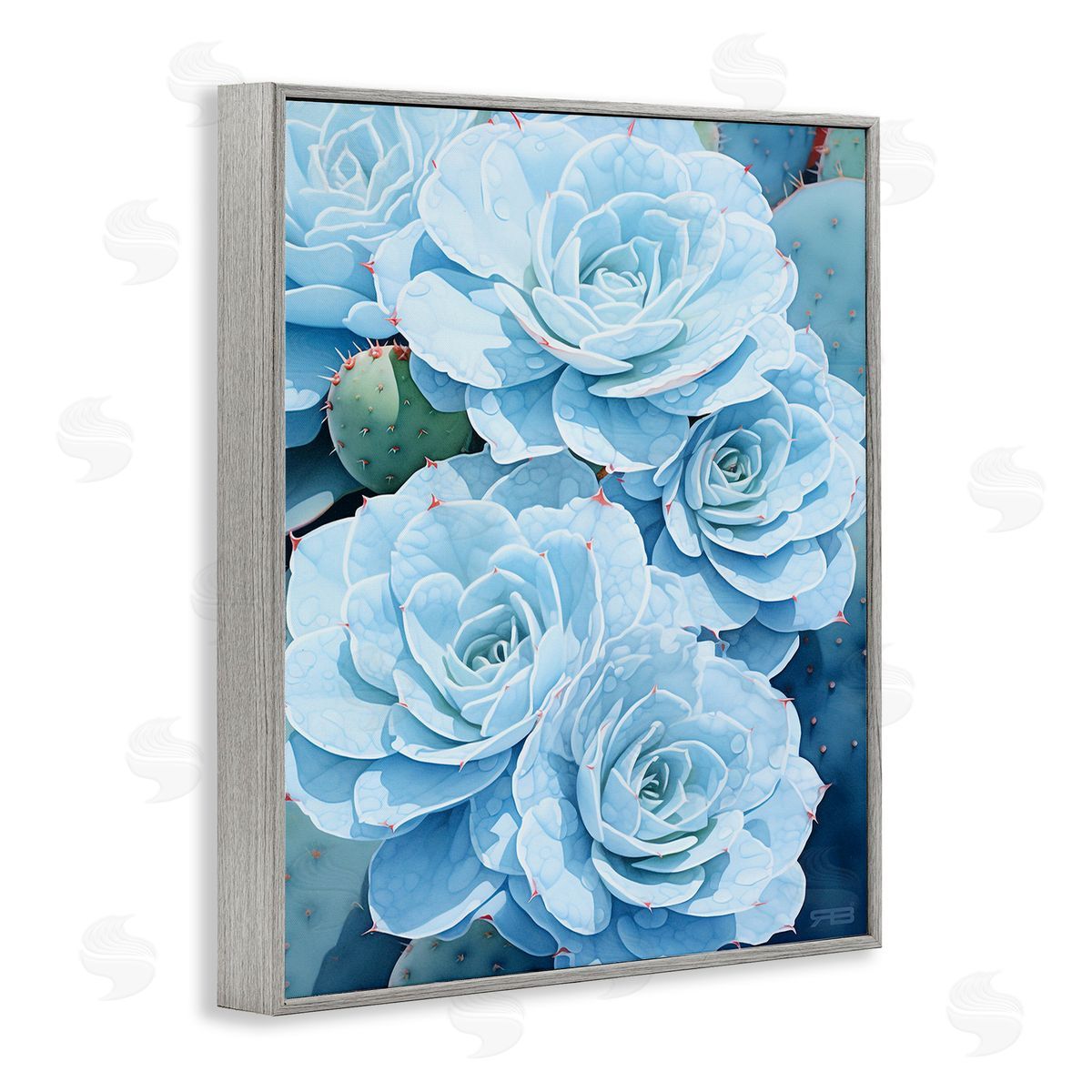 RB Detailed Blue Succulents Gray Framed Giclee Wall Art Print