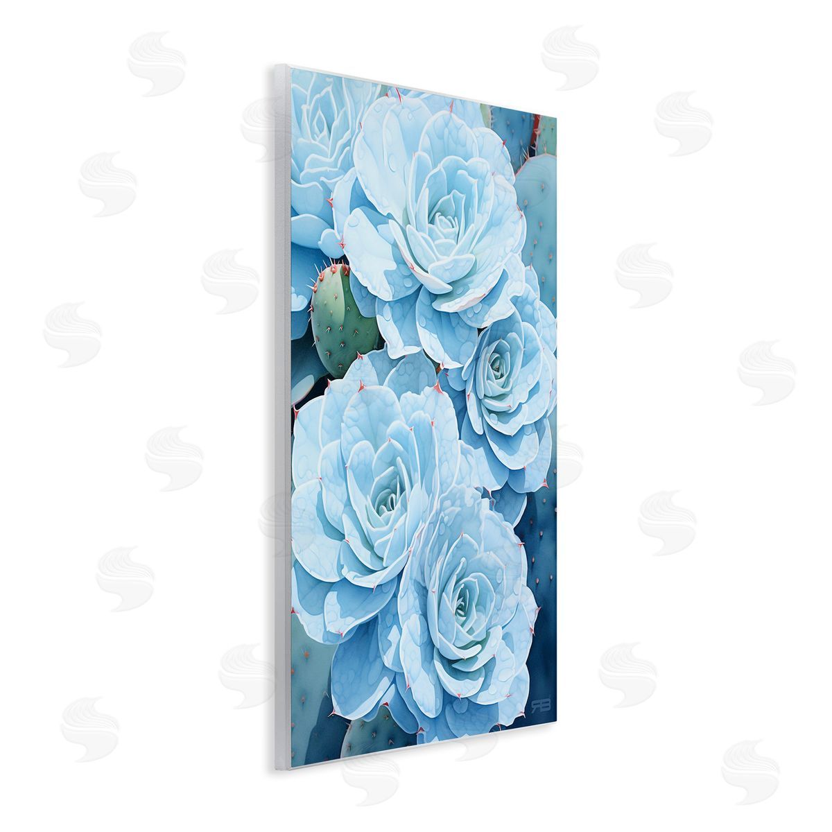 RB Detailed Blue Succulents Wooden Wall Plaque Art Print
