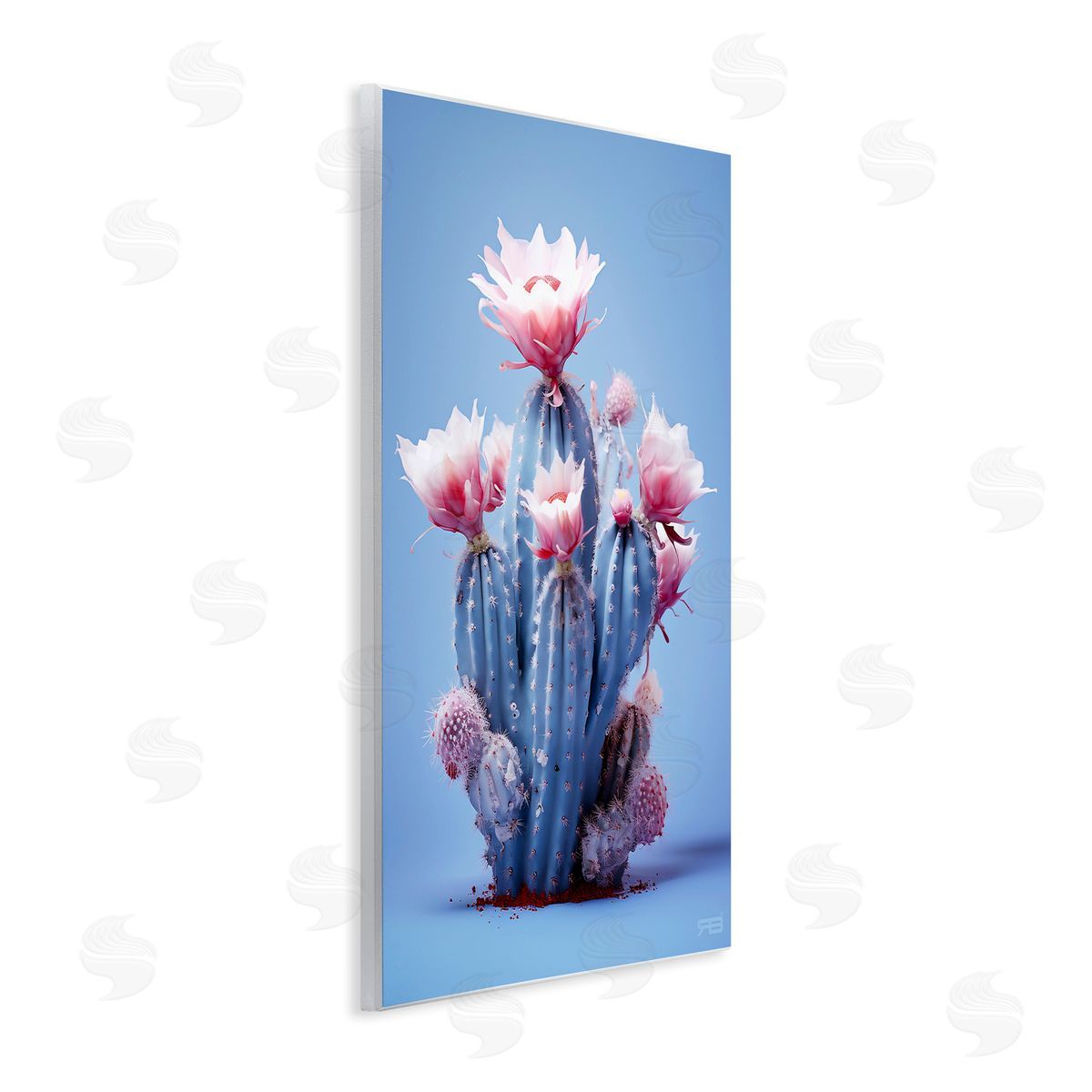 RB Pink & Blue Cactus Flowers Wooden Wall Plaque Art Print
