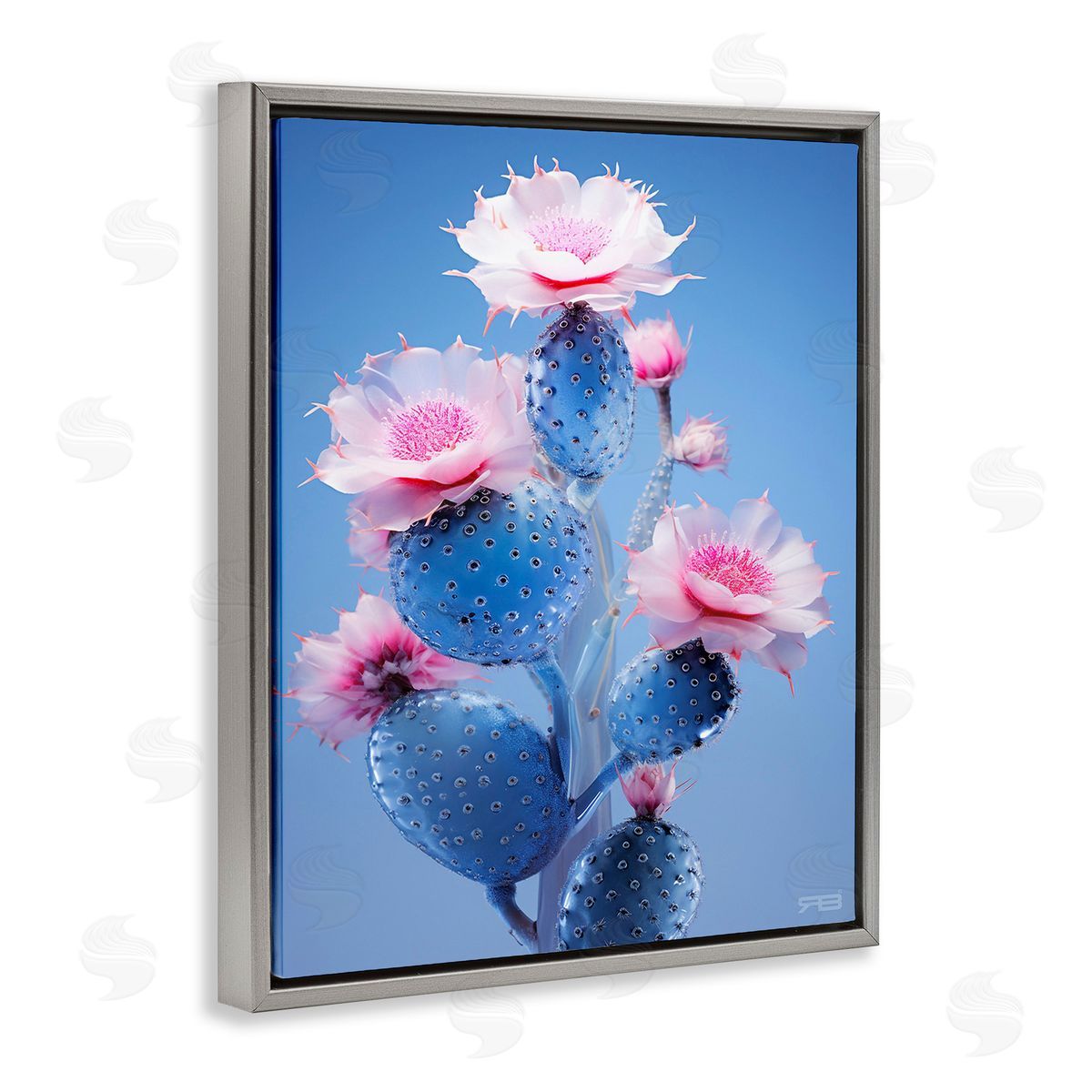 RB Prickly Cactus Flowers Gray Floating Frame Canvas Wall Art Print