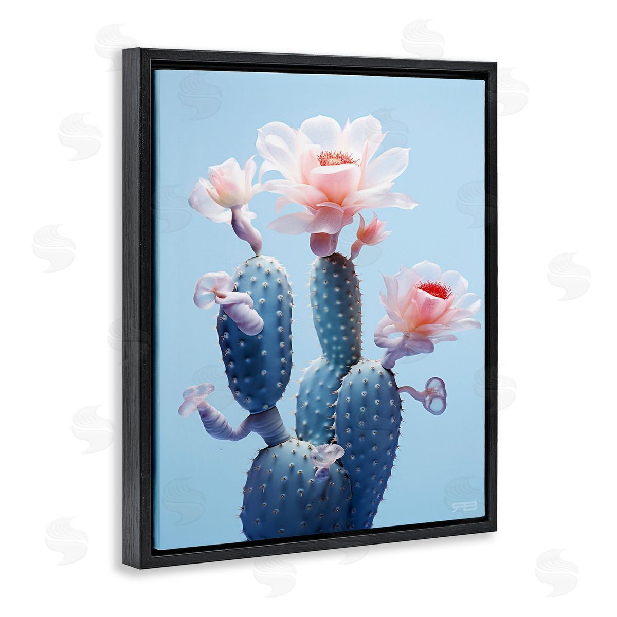RB Southwestern Pink Blooms Black Floating Frame Canvas Wall Art Print