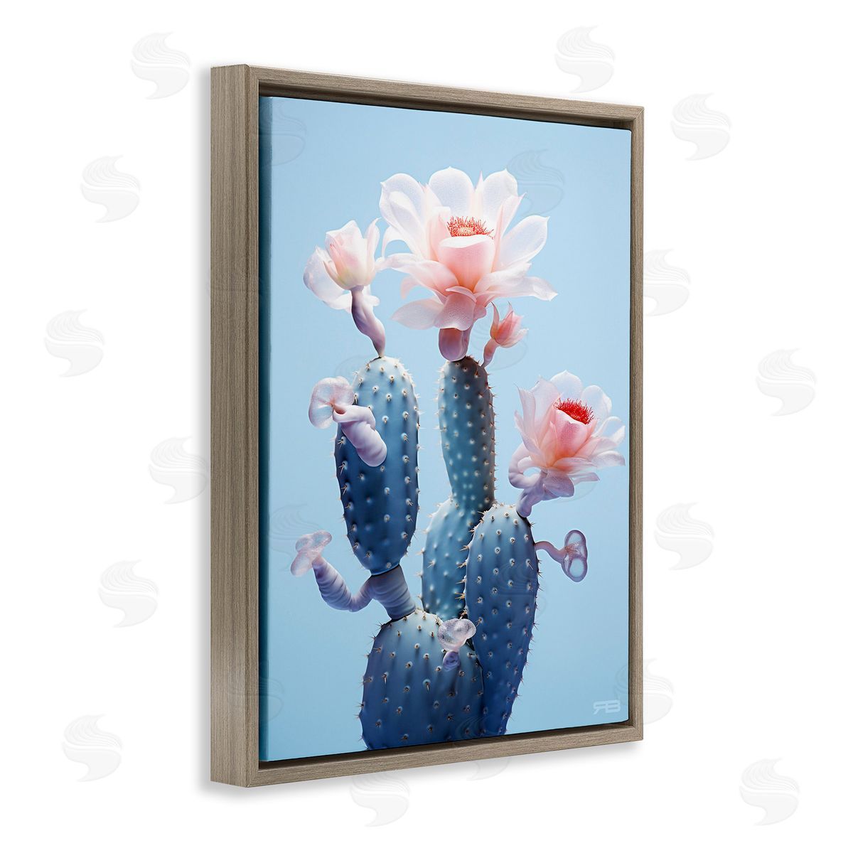 RB Southwestern Pink Blooms Brown Floating Frame Canvas Wall Art Print