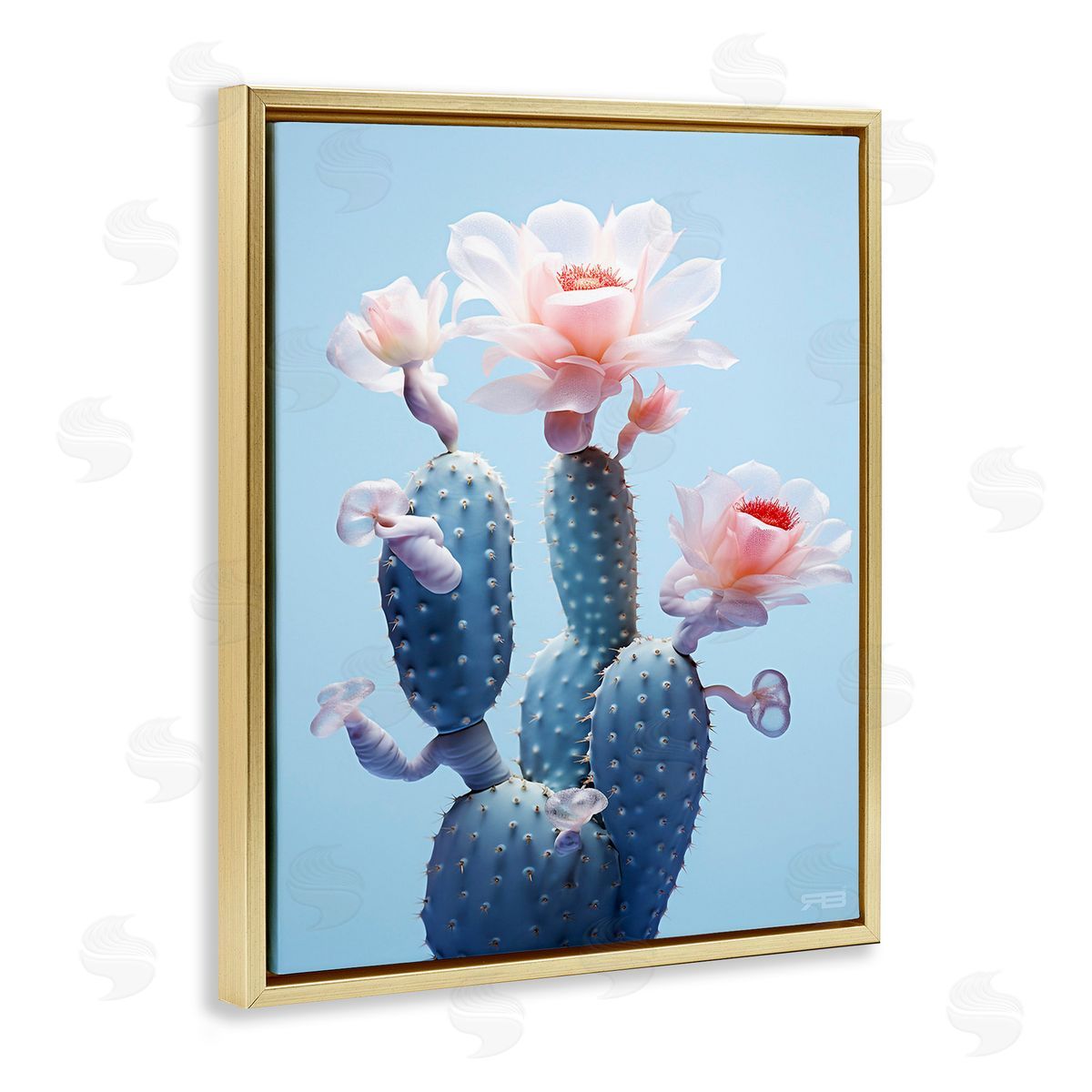 RB Southwestern Pink Blooms Gold Floating Frame Canvas Wall Art Print