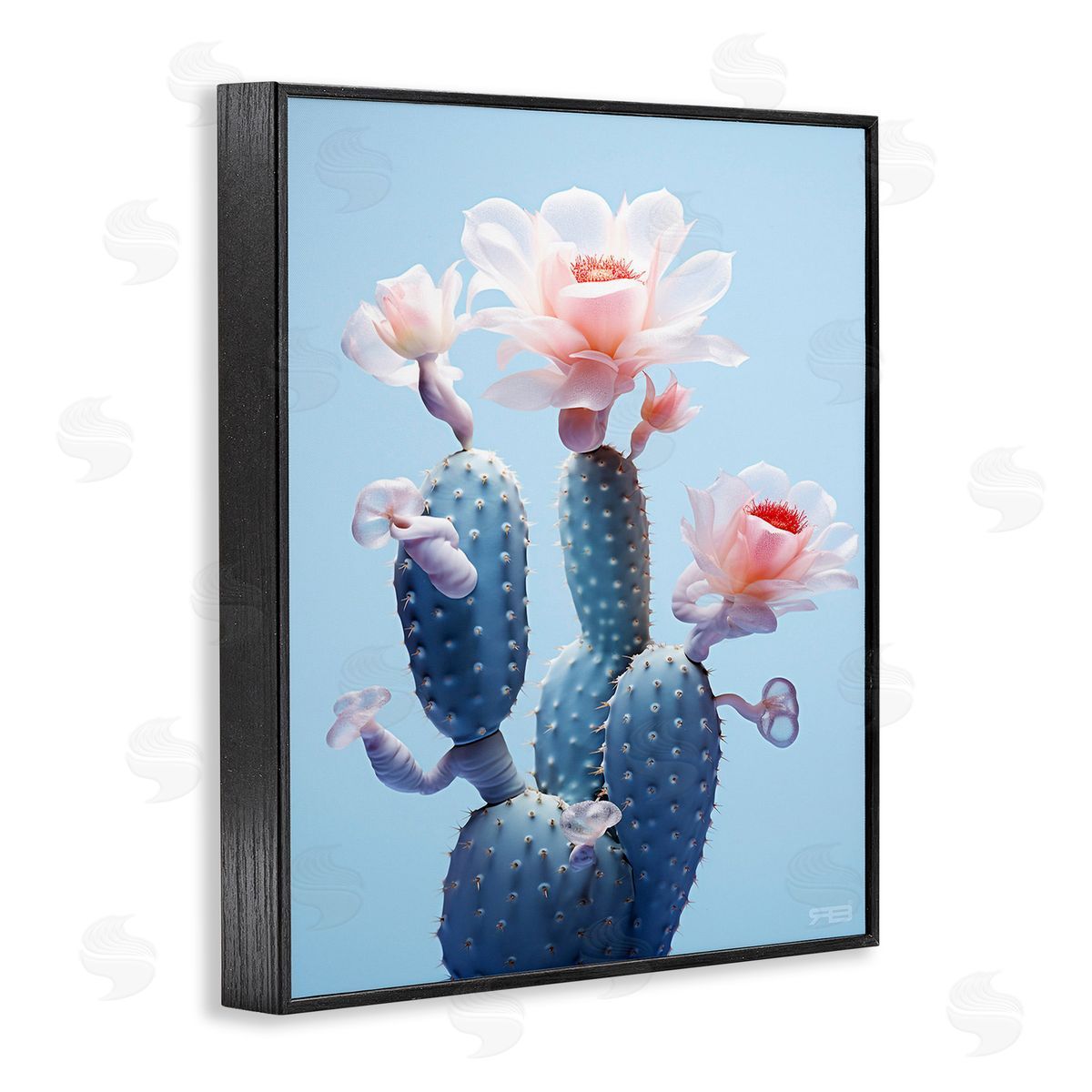 RB Southwestern Pink Blooms Black Framed Giclee Wall Art Print