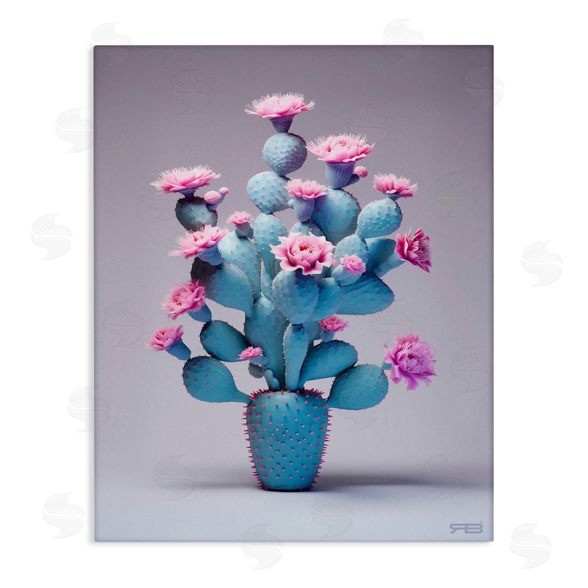 RB Modern Cactus with Flowers Canvas Wall Art Print