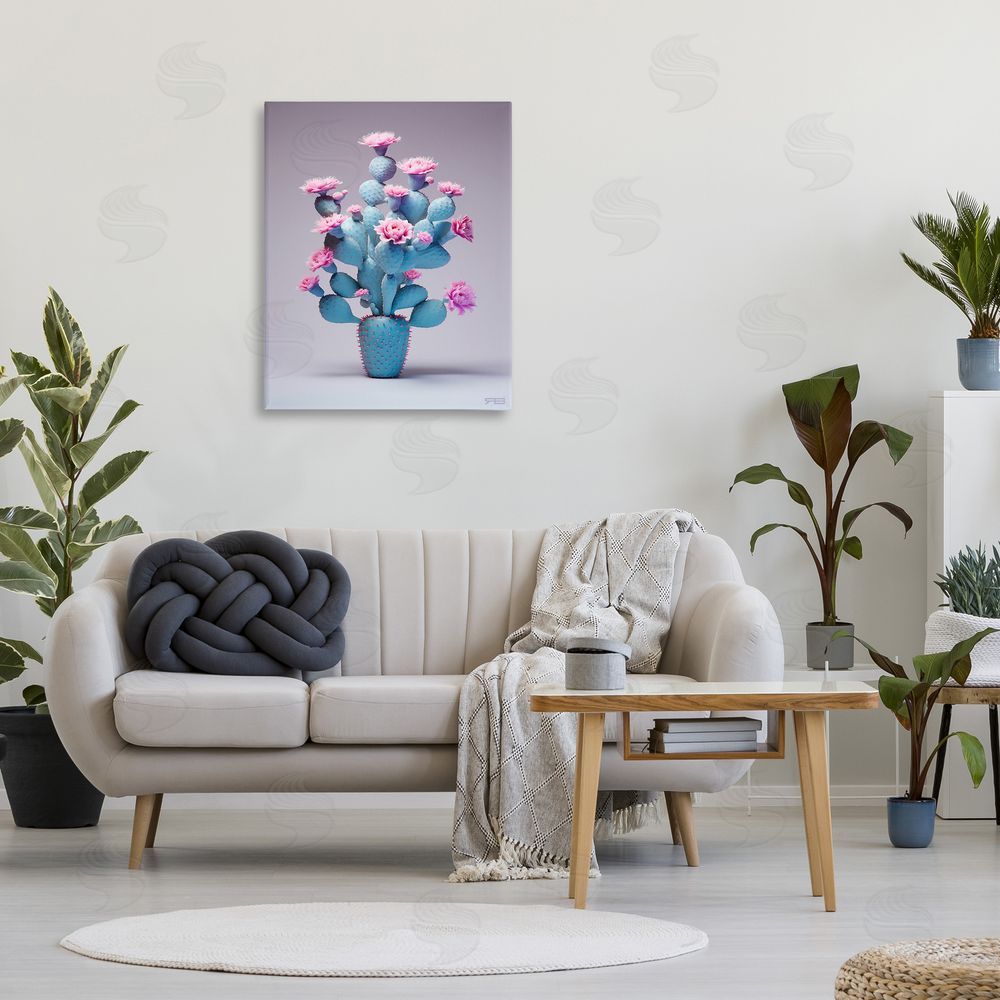RB Modern Cactus with Flowers Canvas Wall Art Print in Room