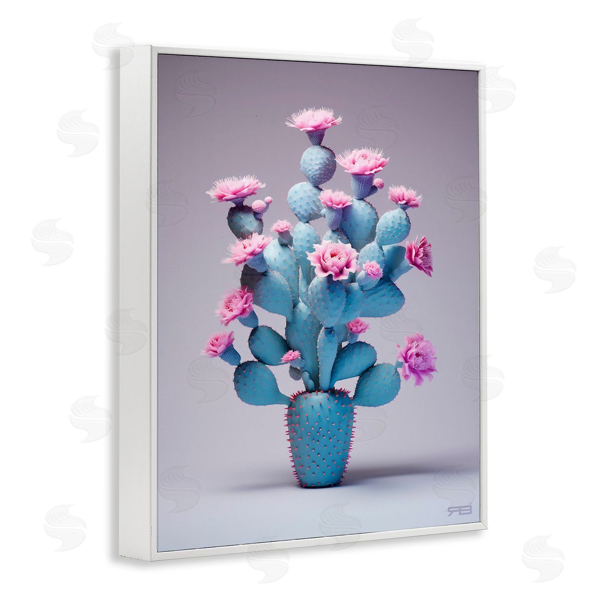RB Modern Cactus with Flowers White Framed Giclee Wall Art Print