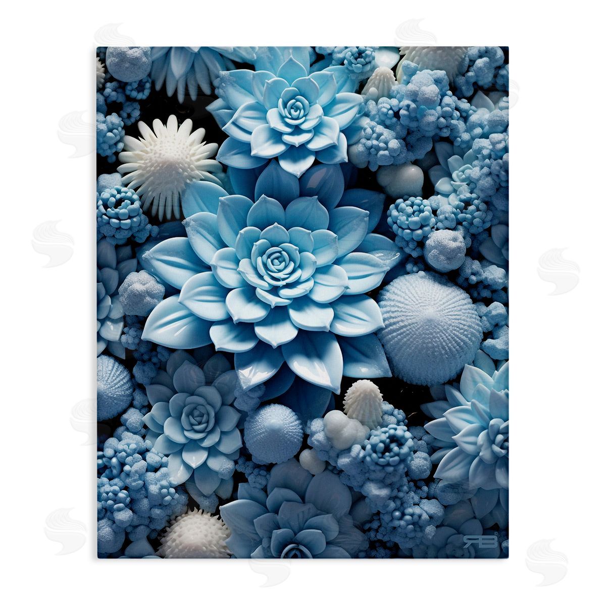 RB Blue Patterned Succulents Canvas Wall Art Print