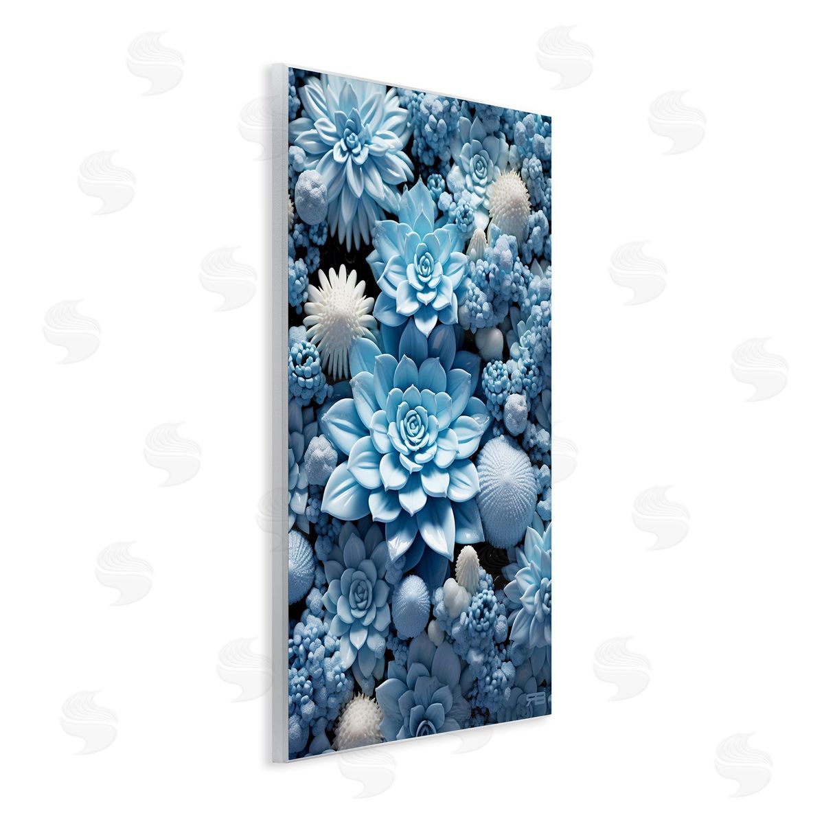 RB Blue Patterned Succulents Wooden Wall Plaque Art Print