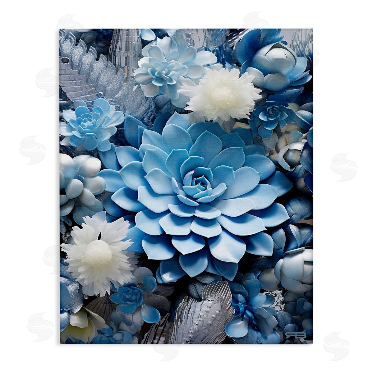 RB Blue Varied Succulents Canvas Wall Art Print
