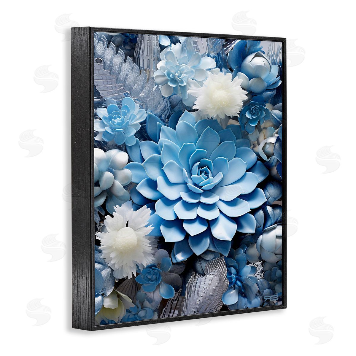 RB Blue Varied Succulents Black Framed Giclee Wall Art Print