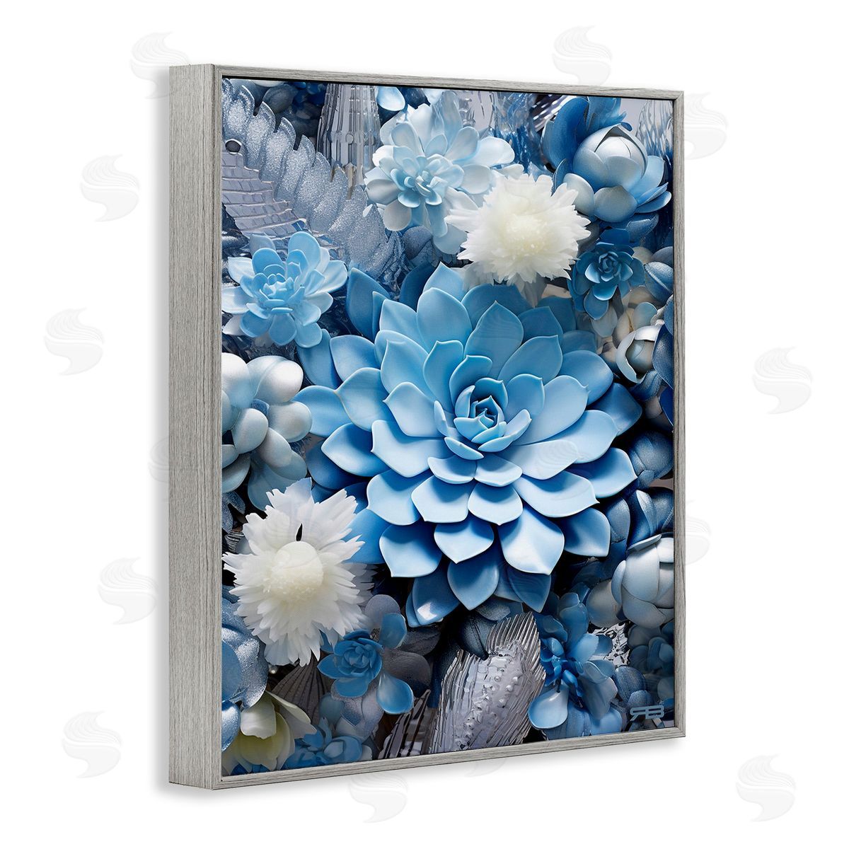 RB Blue Varied Succulents Gray Framed Giclee Wall Art Print
