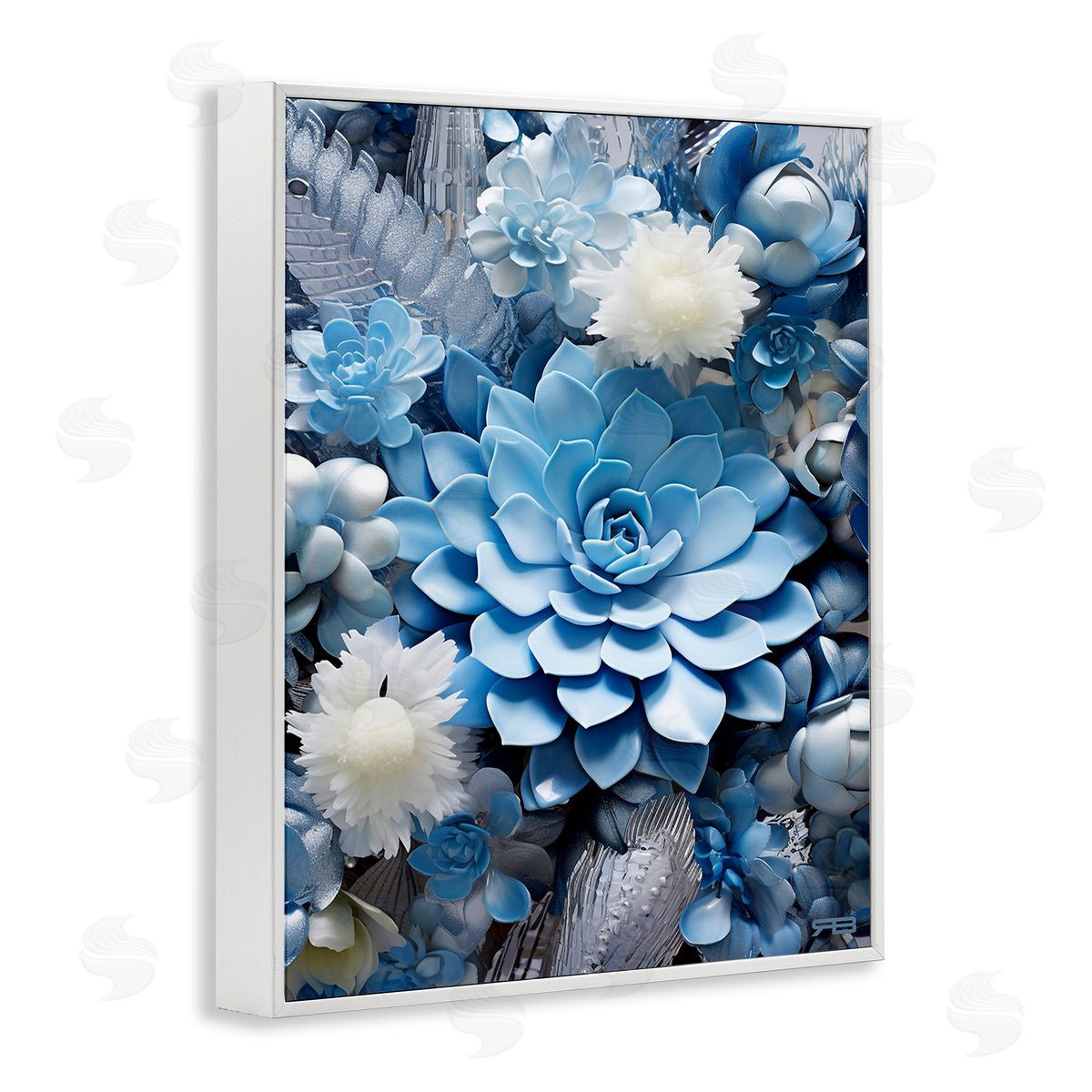 RB Blue Varied Succulents White Framed Giclee Wall Art Print