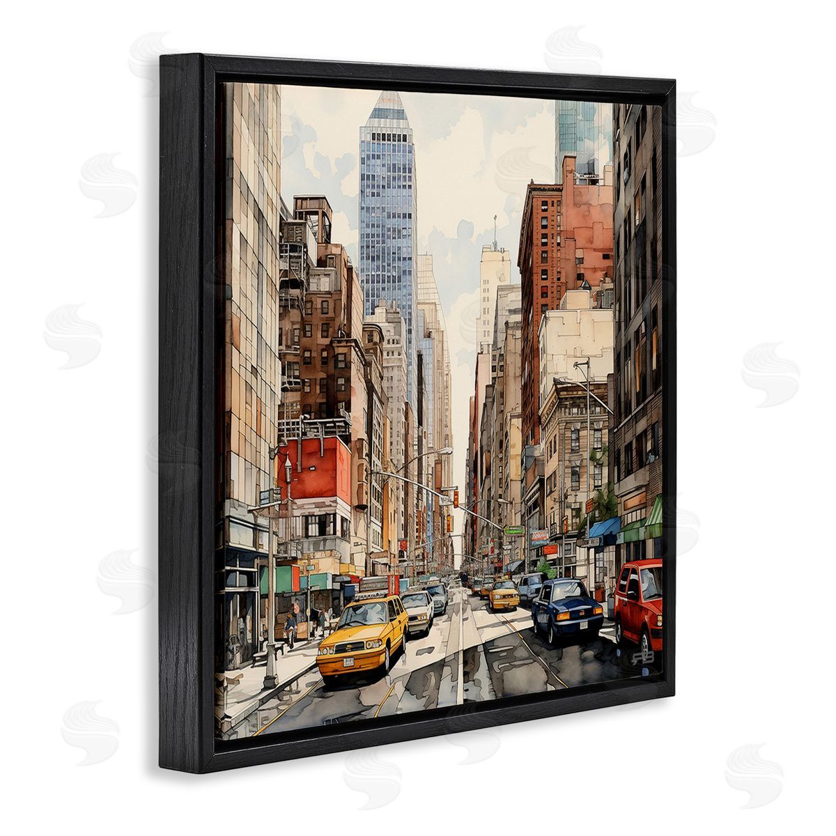 RB Bustling Urban Street Black Floating Frame Canvas Wall Art Print