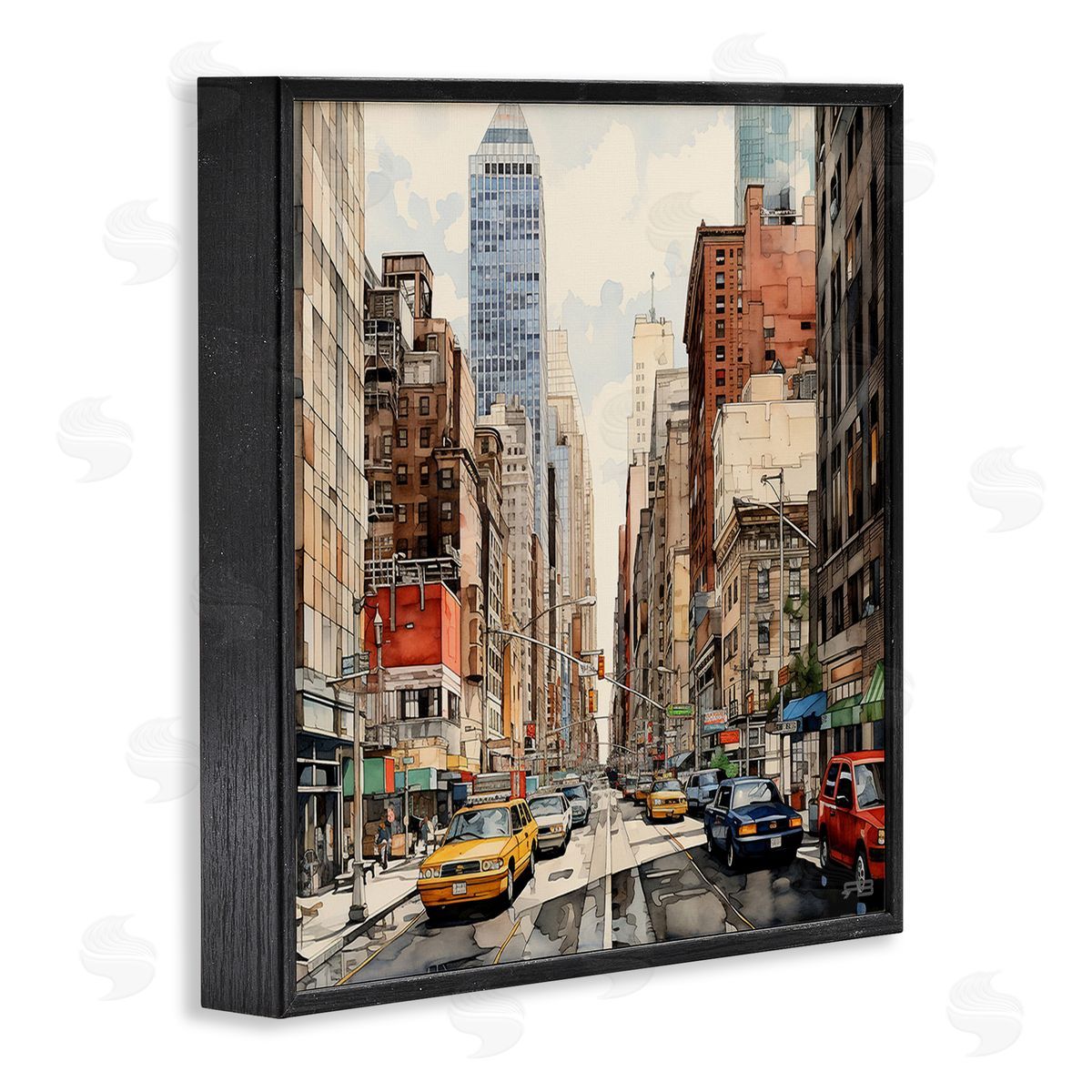 RB Bustling Urban Street Black Framed Giclee Wall Art Print