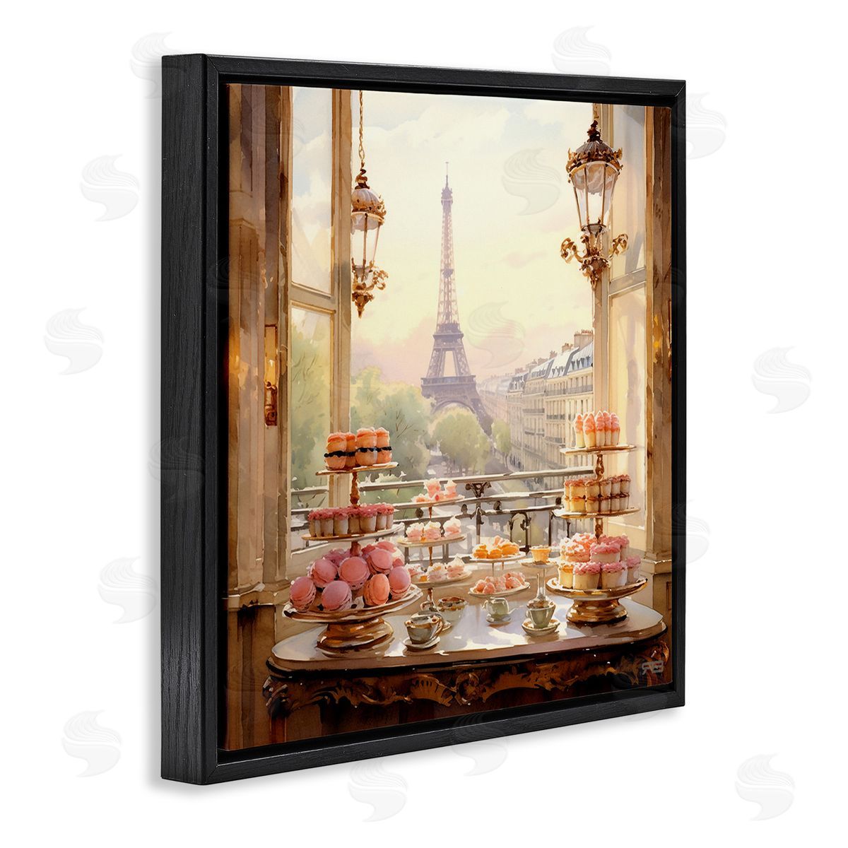 RB Elegant Parisian Sweets View Black Floating Frame Canvas Wall Art Print