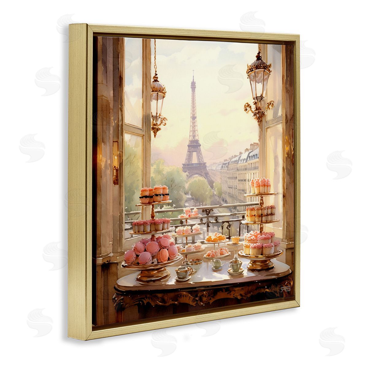 RB Elegant Parisian Sweets View Gold Floating Frame Canvas Wall Art Print
