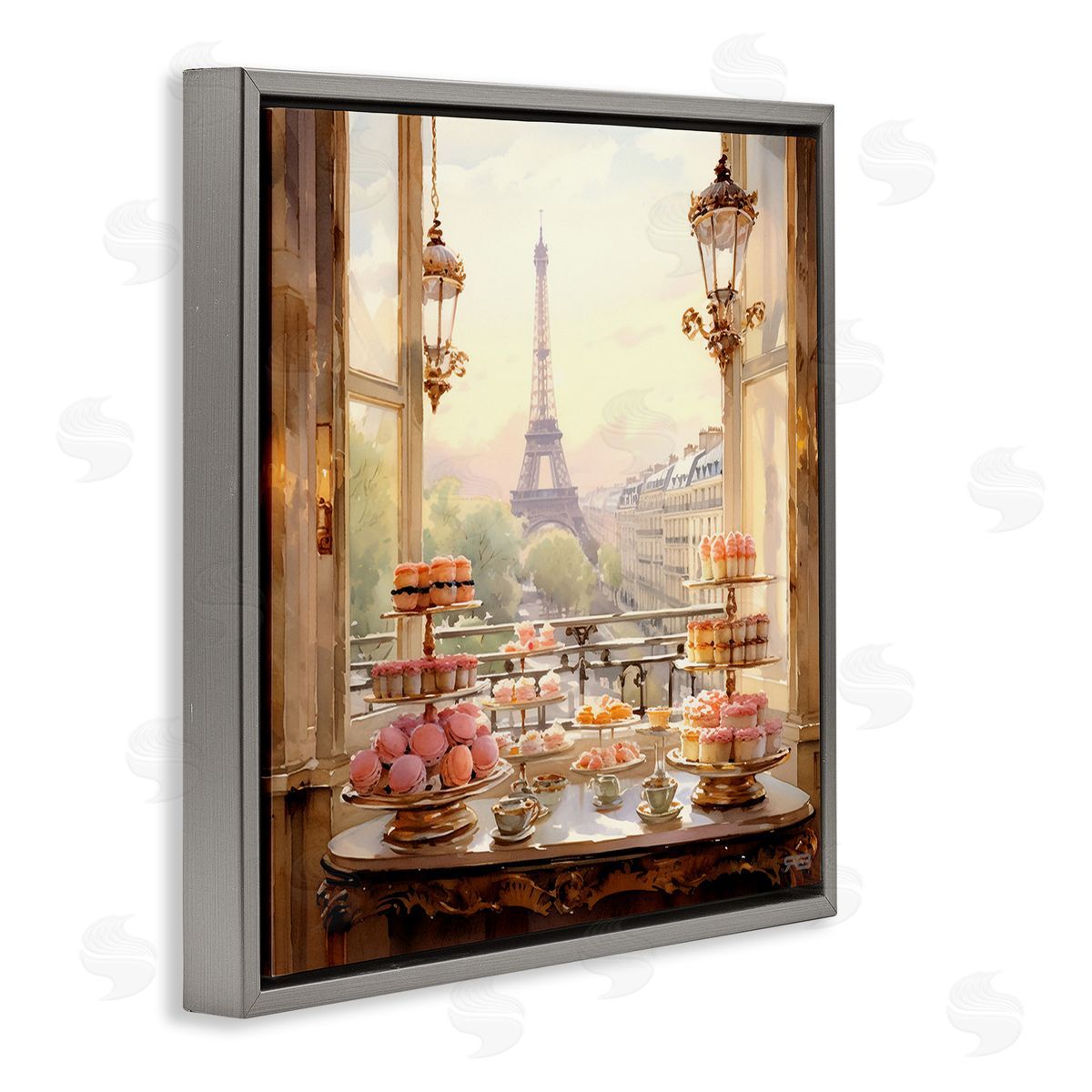 RB Elegant Parisian Sweets View Gray Floating Frame Canvas Wall Art Print