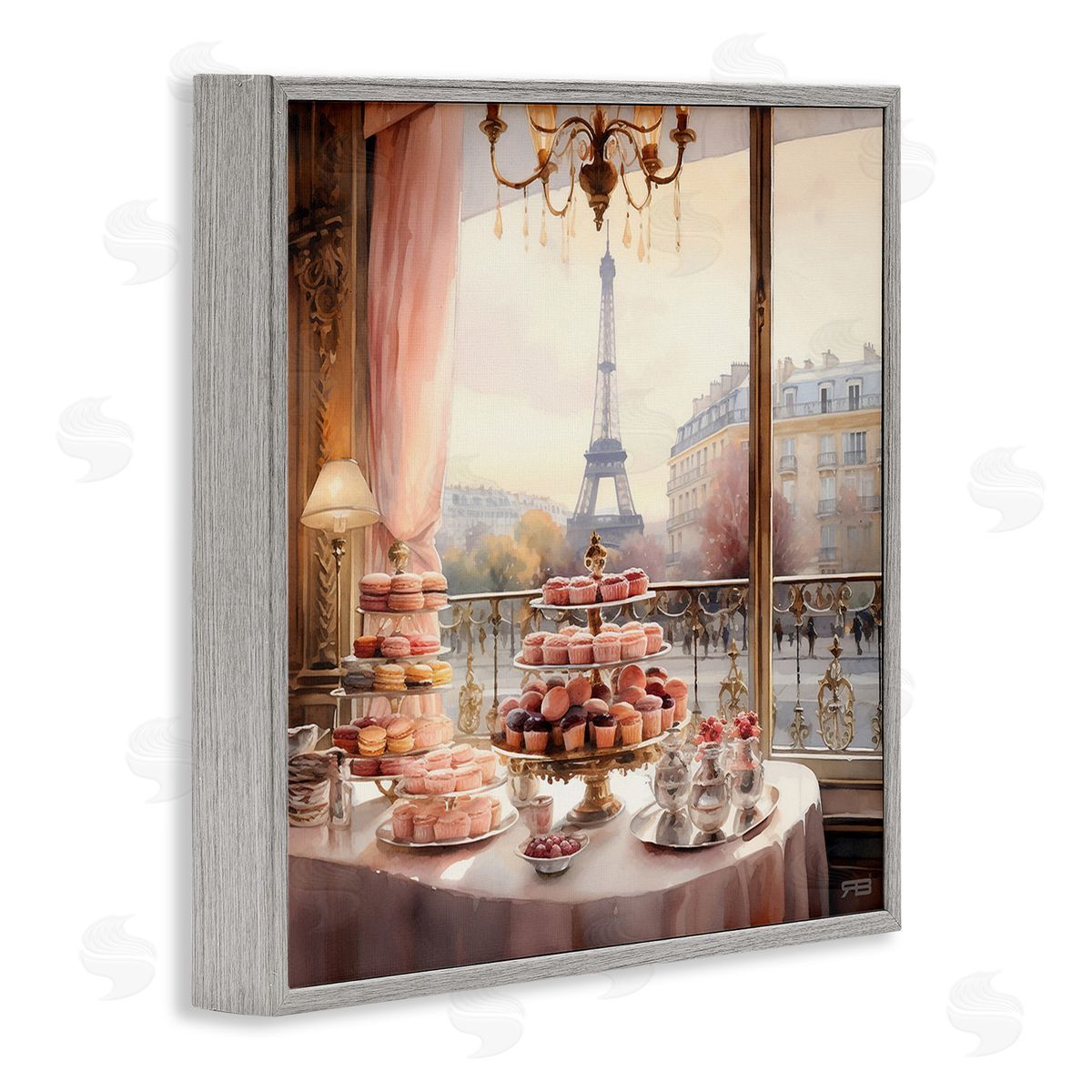 RB Parisian Desserts City View Gray Framed Giclee Wall Art Print