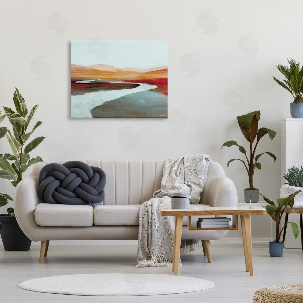 Stellar Design Studio Flowing River Landscape Canvas Wall Art Print in Room