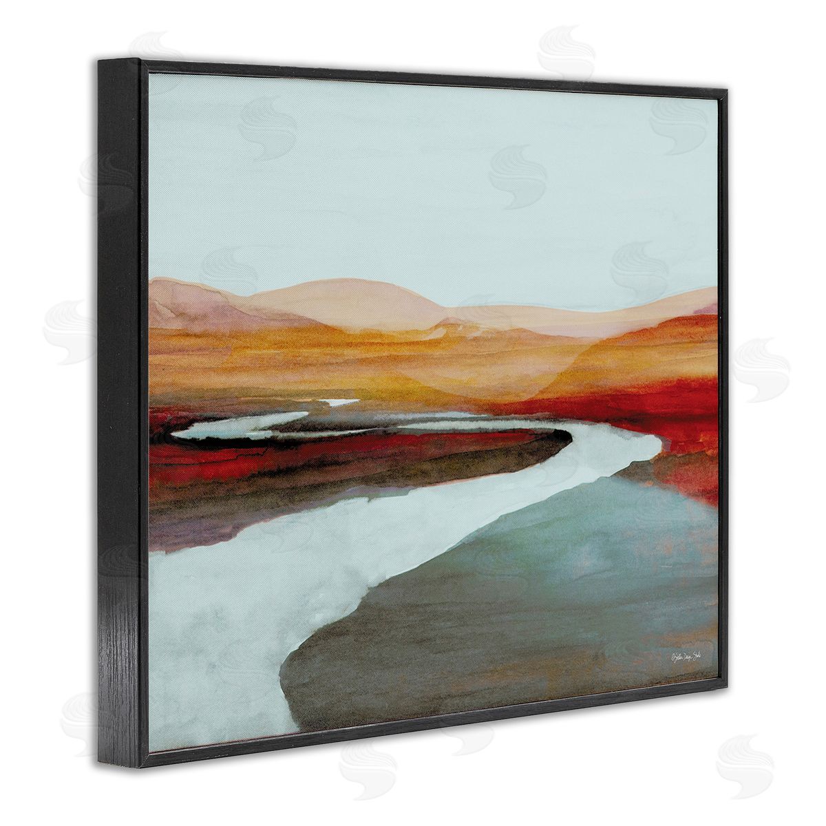 Stellar Design Studio Flowing River Landscape Black Framed Giclee Wall Art Print