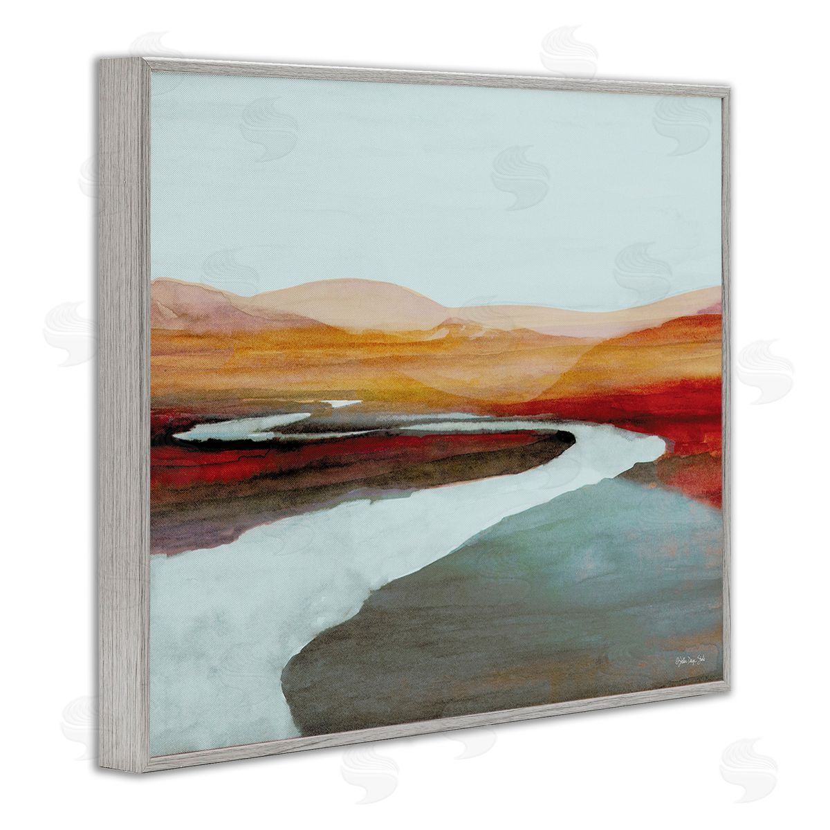 Stellar Design Studio Flowing River Landscape Gray Framed Giclee Wall Art Print