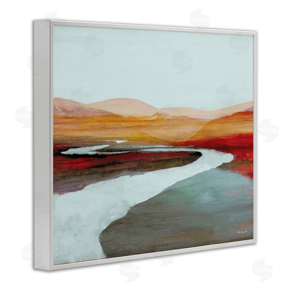 Stellar Design Studio Flowing River Landscape White Framed Giclee Wall Art Print