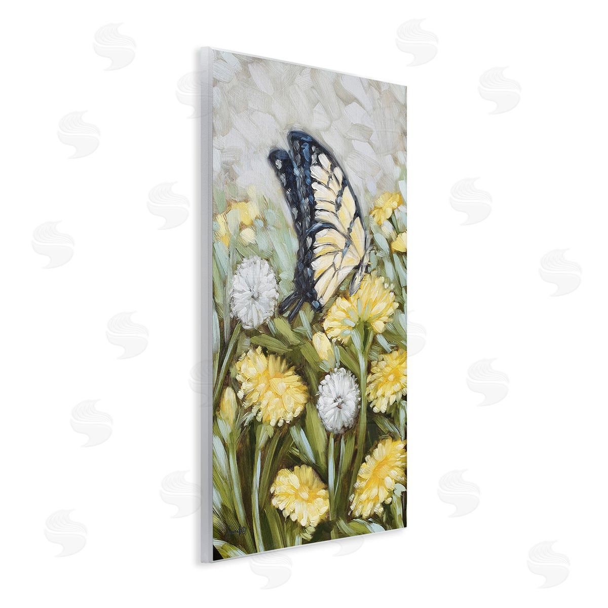 Sara G. Designs Butterfly & Yellow Daisies Wooden Wall Plaque Art Print