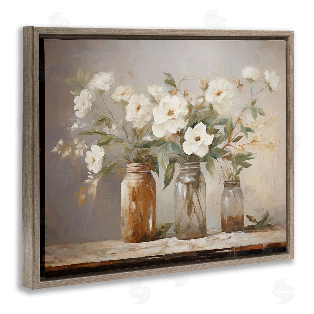 Ramona Murdock Vintage Farmhouse Blooms Brown Floating Frame Canvas Wall Art Print
