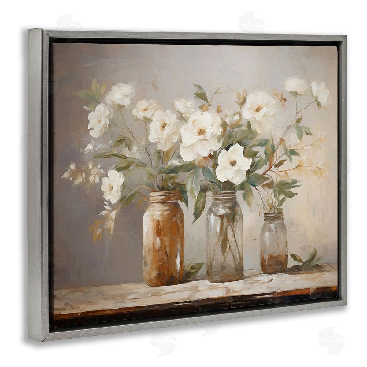 Ramona Murdock Vintage Farmhouse Blooms Gray Floating Frame Canvas Wall Art Print