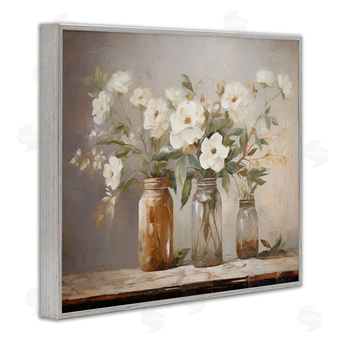 Ramona Murdock Vintage Farmhouse Blooms Gray Framed Giclee Wall Art Print