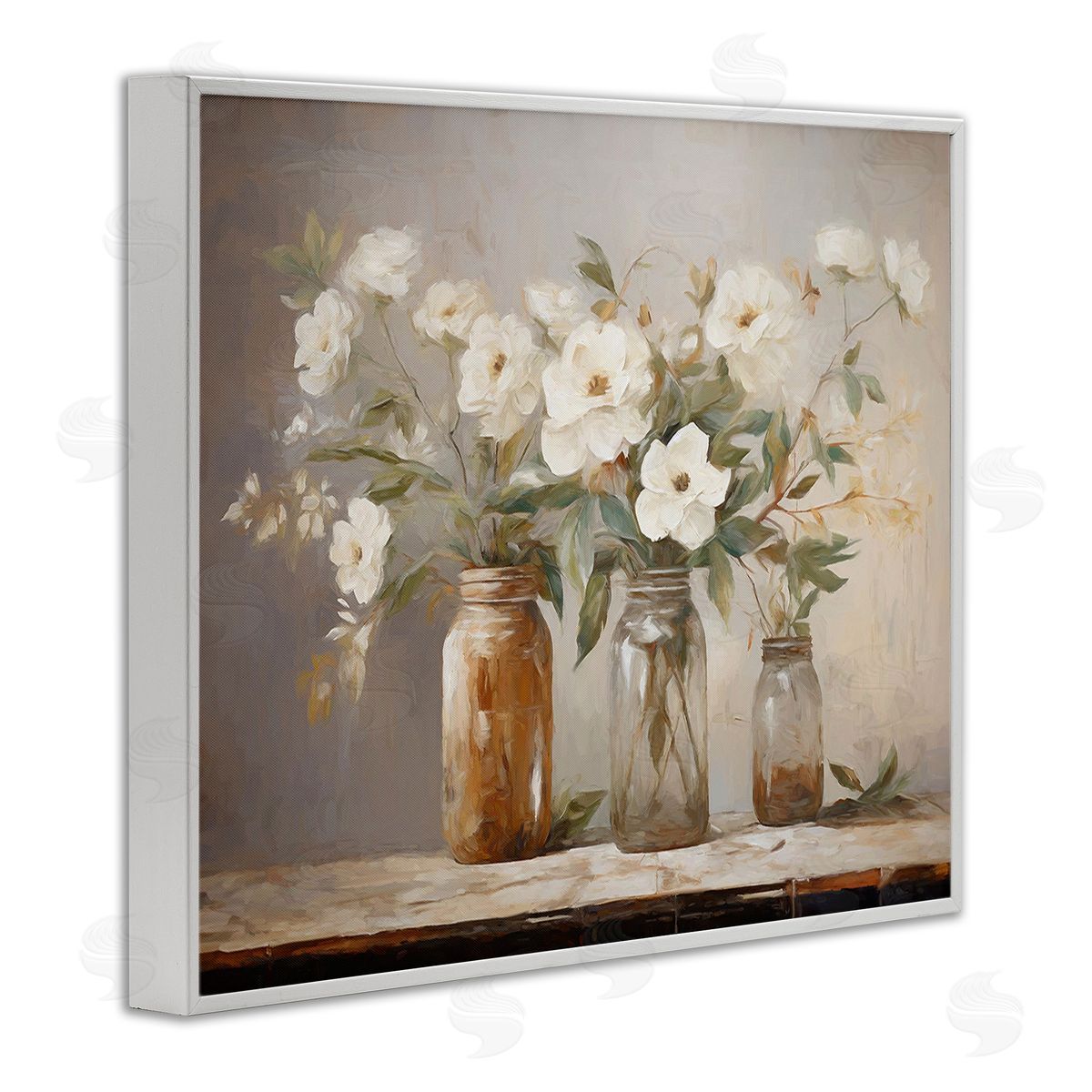 Ramona Murdock Vintage Farmhouse Blooms White Framed Giclee Wall Art Print