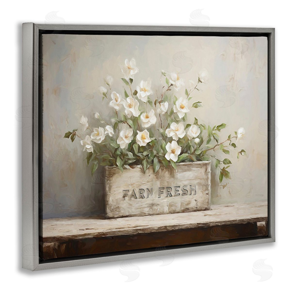 Ramona Murdock Farm Fresh Flower Planter Gray Floating Frame Canvas Wall Art Print