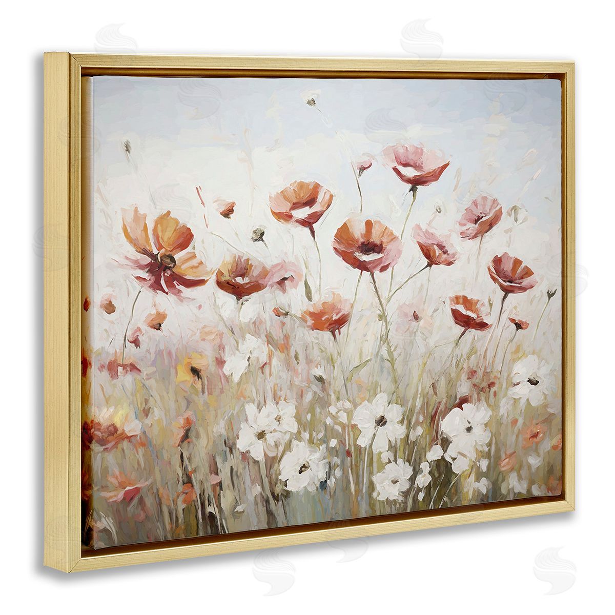 Ramona Murdock Dynamic Poppy Meadow Gold Floating Frame Canvas Wall Art Print