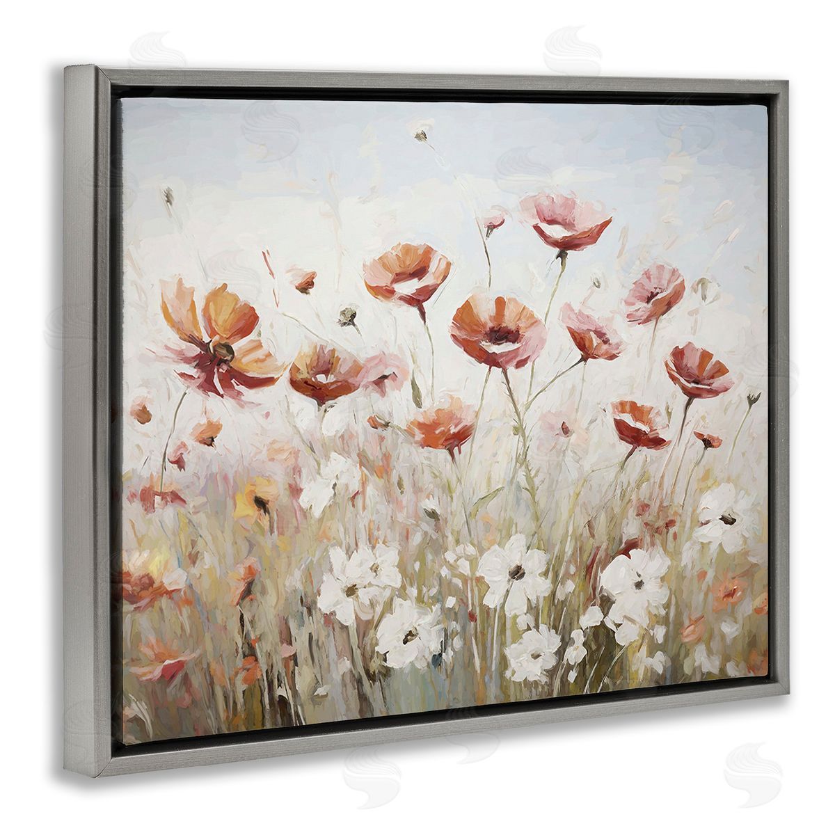 Ramona Murdock Dynamic Poppy Meadow Gray Floating Frame Canvas Wall Art Print