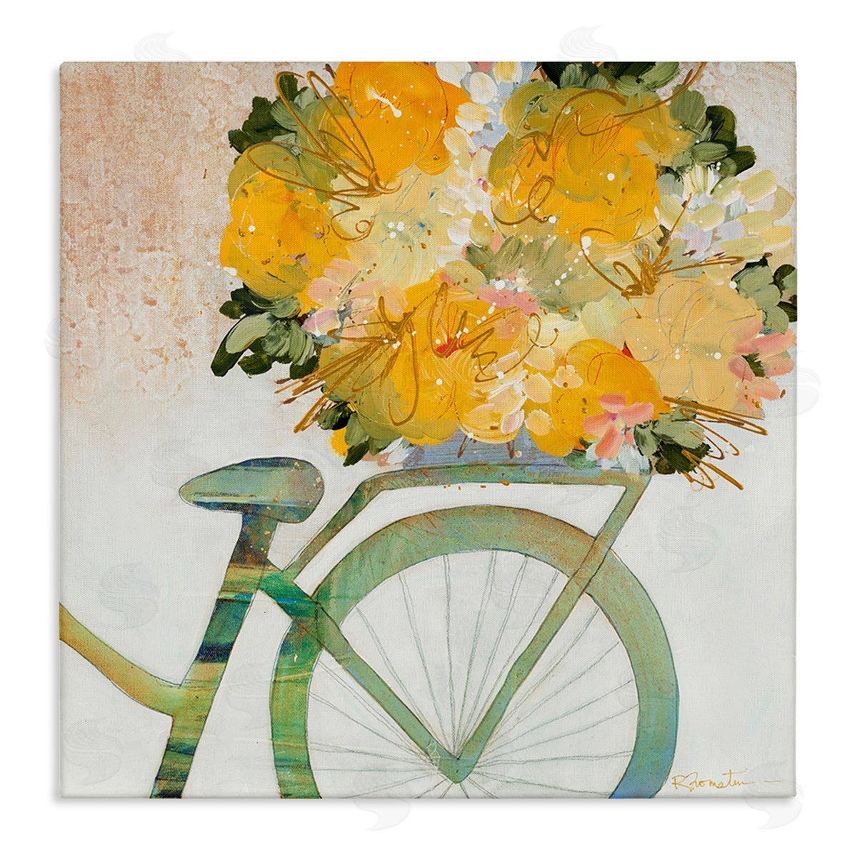 Ruth Fromstein Bicycle with Abstract Florals Canvas Wall Art Print