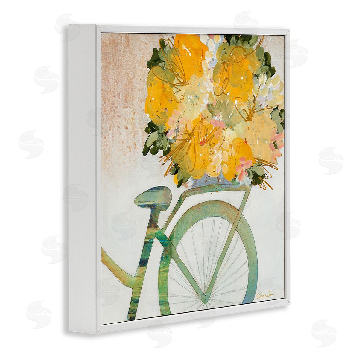 Ruth Fromstein Bicycle with Abstract Florals White Framed Giclee Wall Art Print