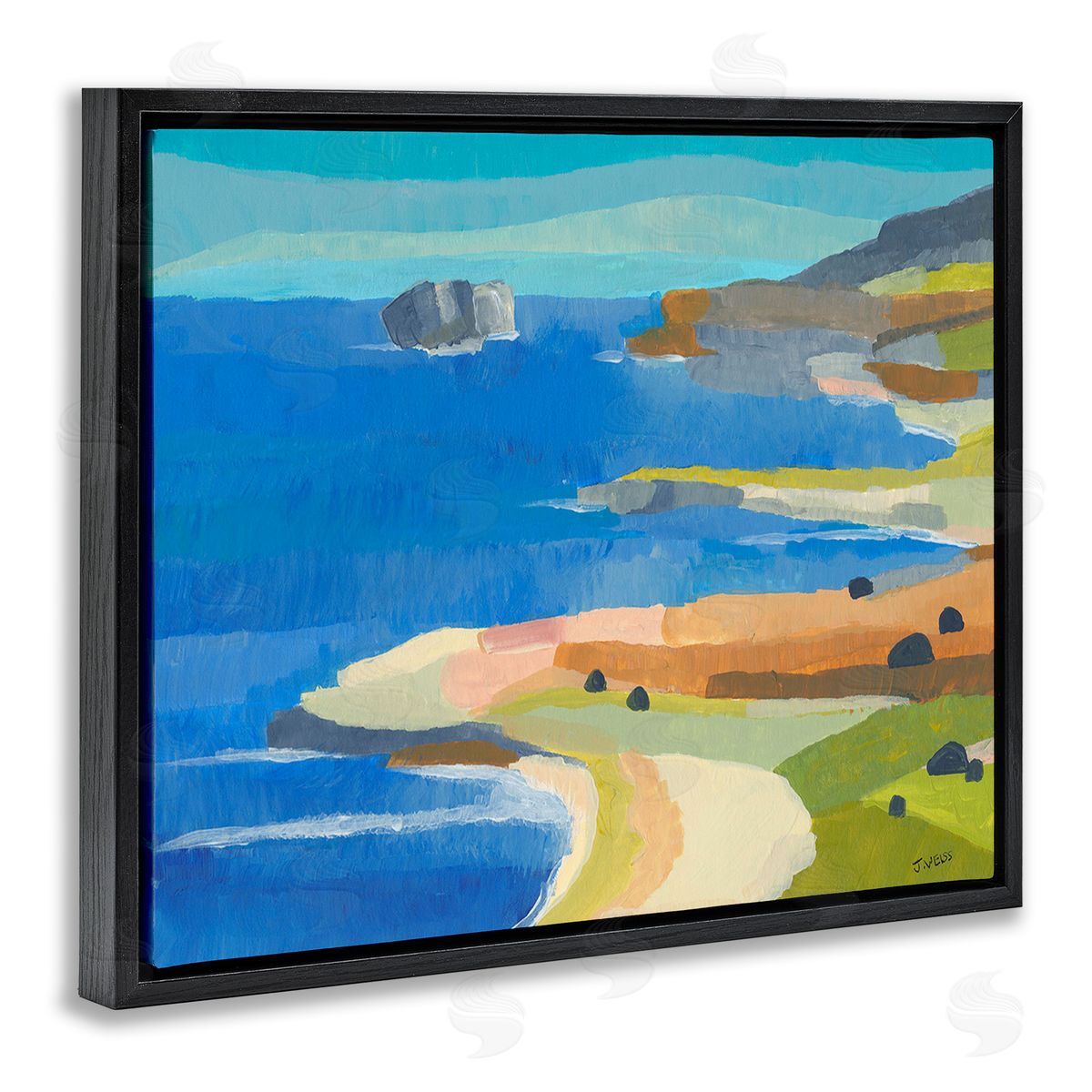 Jan Weiss Modern Coastal Inlets Black Floating Frame Canvas Wall Art Print