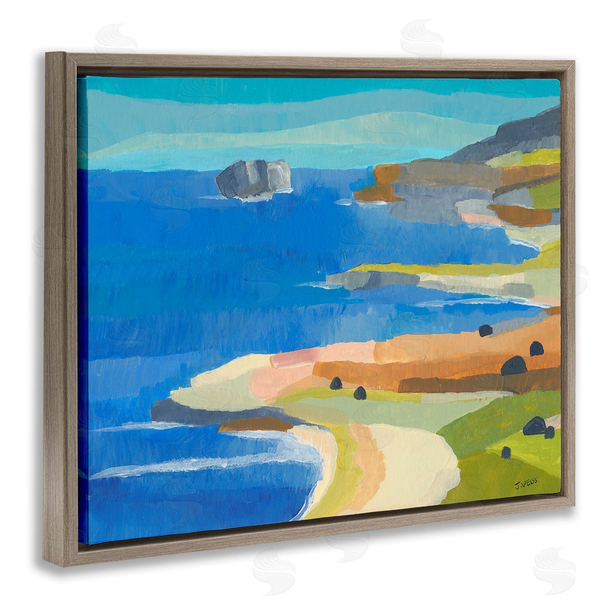 Jan Weiss Modern Coastal Inlets Brown Floating Frame Canvas Wall Art Print