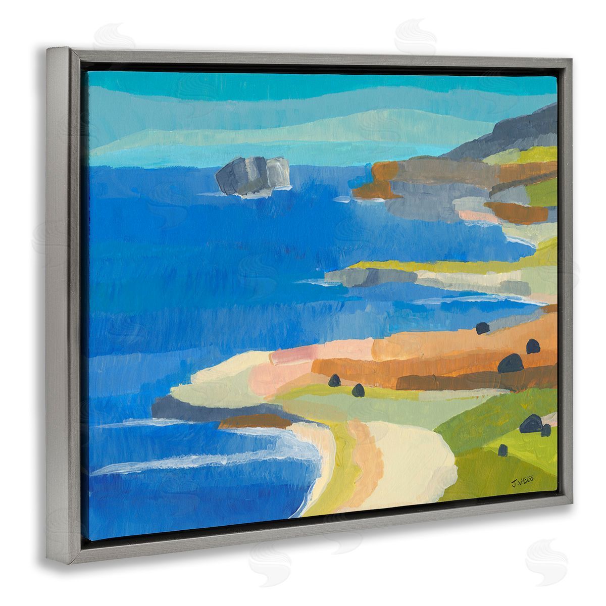 Jan Weiss Modern Coastal Inlets Gray Floating Frame Canvas Wall Art Print